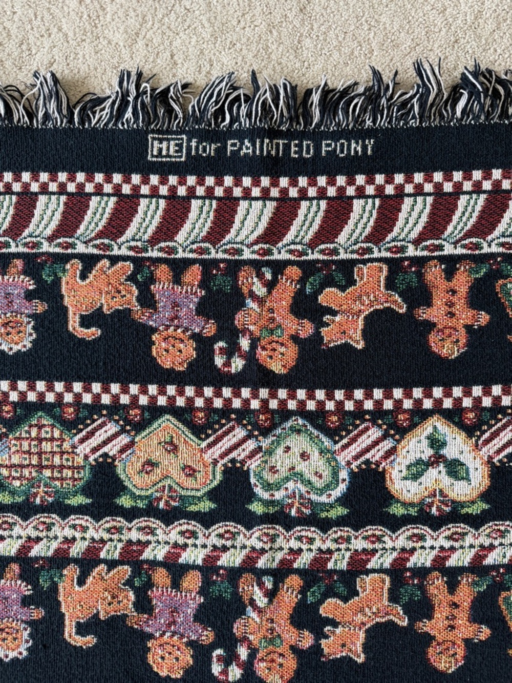 Christmas Festive Gingerbread Holiday Throw Tapestry Blanket with Fringe - Picture 2 of 6